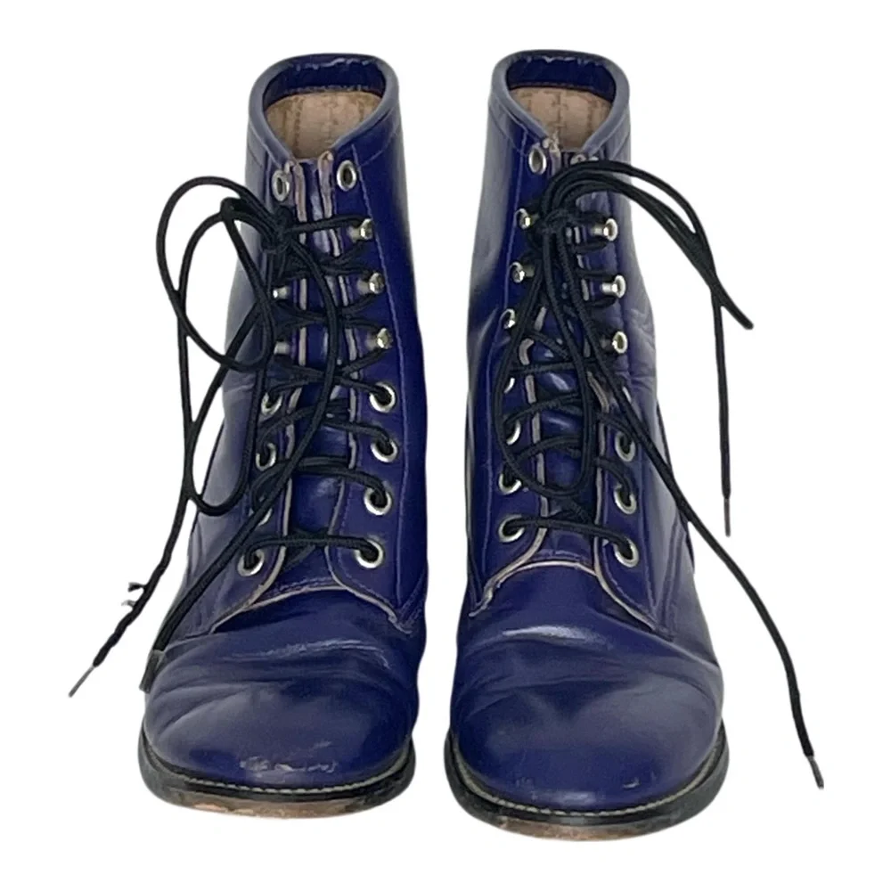 Justin Boots Girl’s Blue Lace Up Roper Boots Size 3.5 Western Equestrian Cowgirl